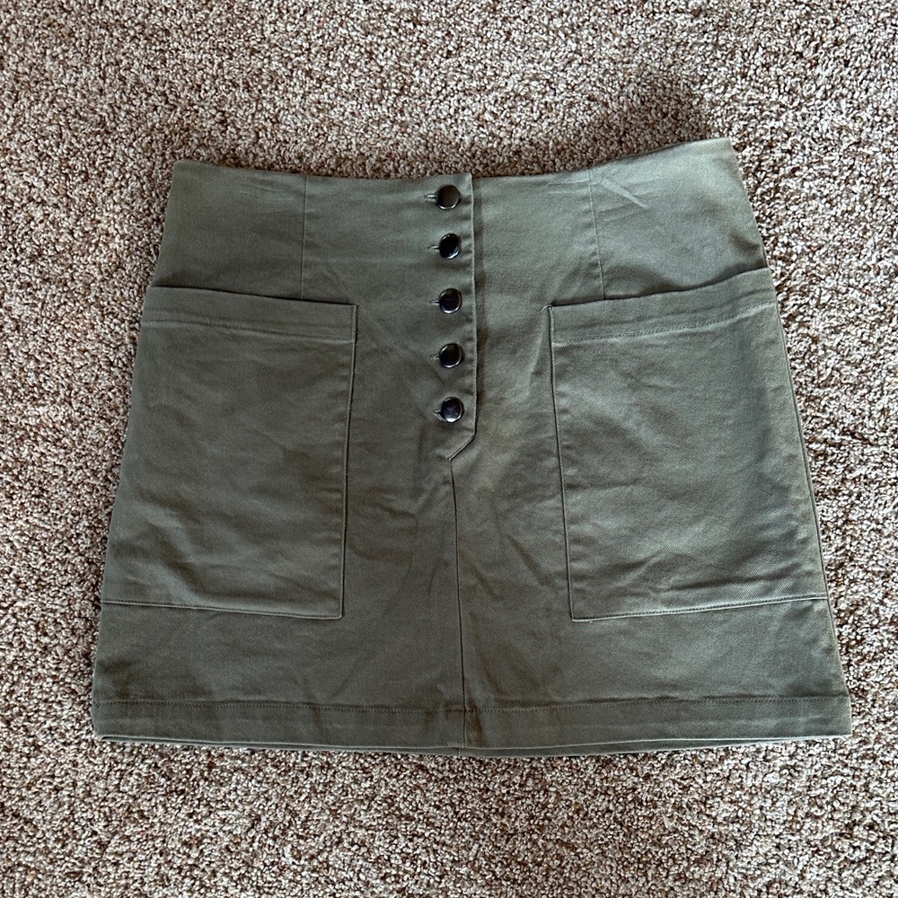 Olive Green Jean Button-Front Skirt